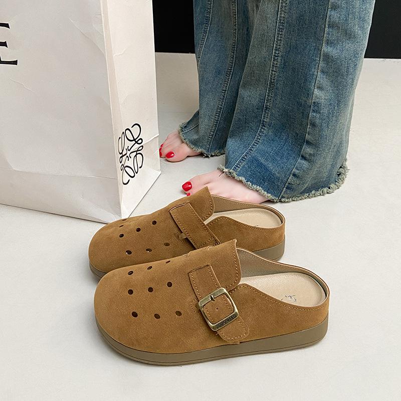 Baotou Dziurkowane Półkapcie Damskie Do Noszenia Na Zewnątrz Retro Ażurowe Oddychające Jednostopowe Sandały z Paskiem na Stopę Damskie Modne Kobiety Oddychające Buty