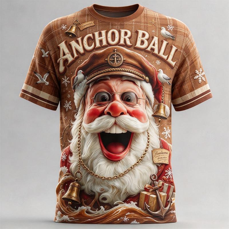 Men Christmas Short Sleeve T-shirt Santa Claus 3D Print Tee Xmas Graphic Tops Ugly Christmas Party Costume Holiday Gift for Male