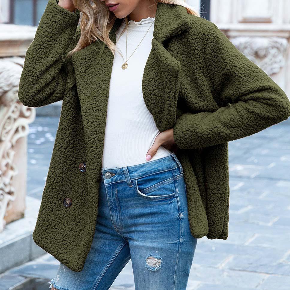Elegant Faux Fur Cashmere Women Coat Autumn Winter Warm Solid Color Female Plush Overcoat Pocket Casual Teddy Outerwear