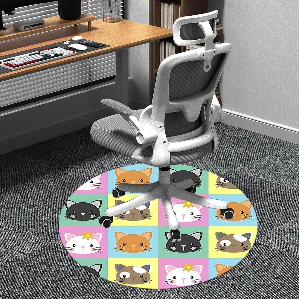 1pc Cat Faces Office Round Area Rug, Mat Suitable ForOffice, Under Office Chairs Bedroom Living Room Home Decor, Room Deco