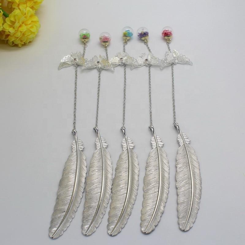 Custom Gold Plated Chinese Style Bookmark Classical Leaf Vein Feather Bookmarks