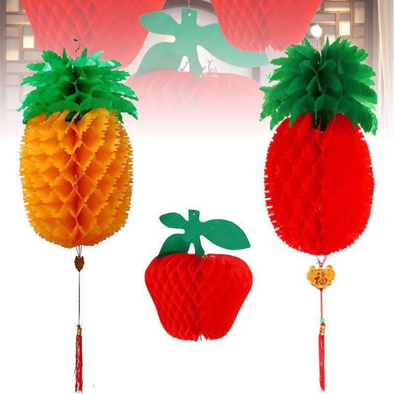 Pineapple Apple Lanterns Hanging Decorations Happy New Year Chinese Cny Fruit
