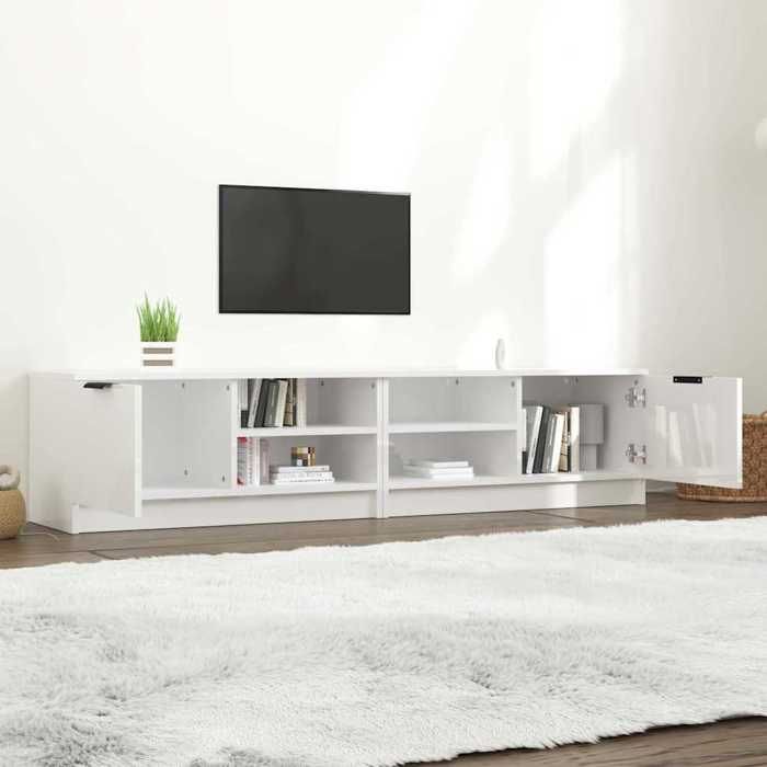 Meuble TV - MAISON EXCLUSIVE - 80 x 35 x 36,5 cm - Blanc brillant - Bois d'ingénierie - Grand rangement