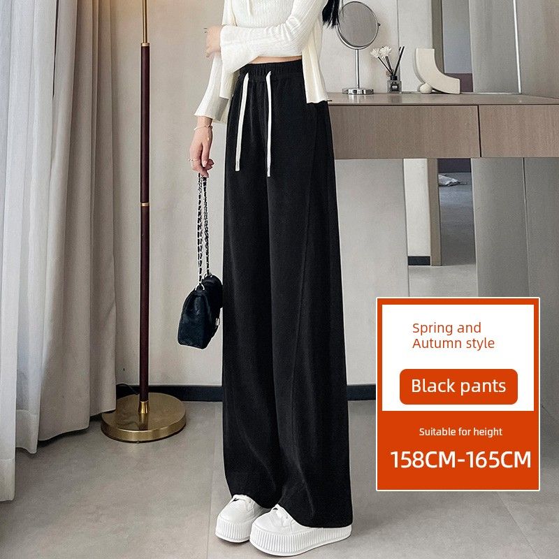 

Plus-Size Narrow-Cut Banana Pants for Women 2026 Spring and Autumn New Style, Slimming Loose-Fitting Floor-Length Wide-Leg Pants, Casual Sports Pants Black-Regular (Spring and Autumn) M
