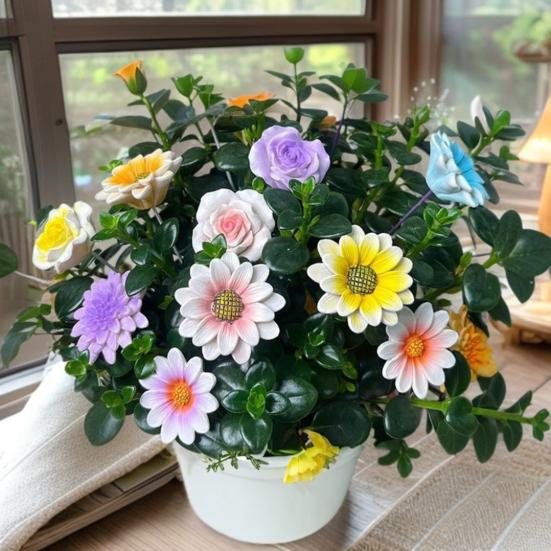 5Pcs Fake Flower Insert Weather-Resistant Resin Artificial Flower Stress-Relief Indoor Outdoor Home Garden Ornament