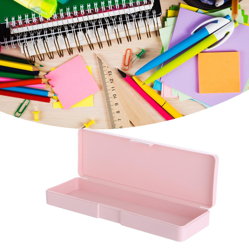 Plastic Pencil Case Snap Closure Lightweight Portable Simple Design Pen Box for Students Stationery Light Roseate
