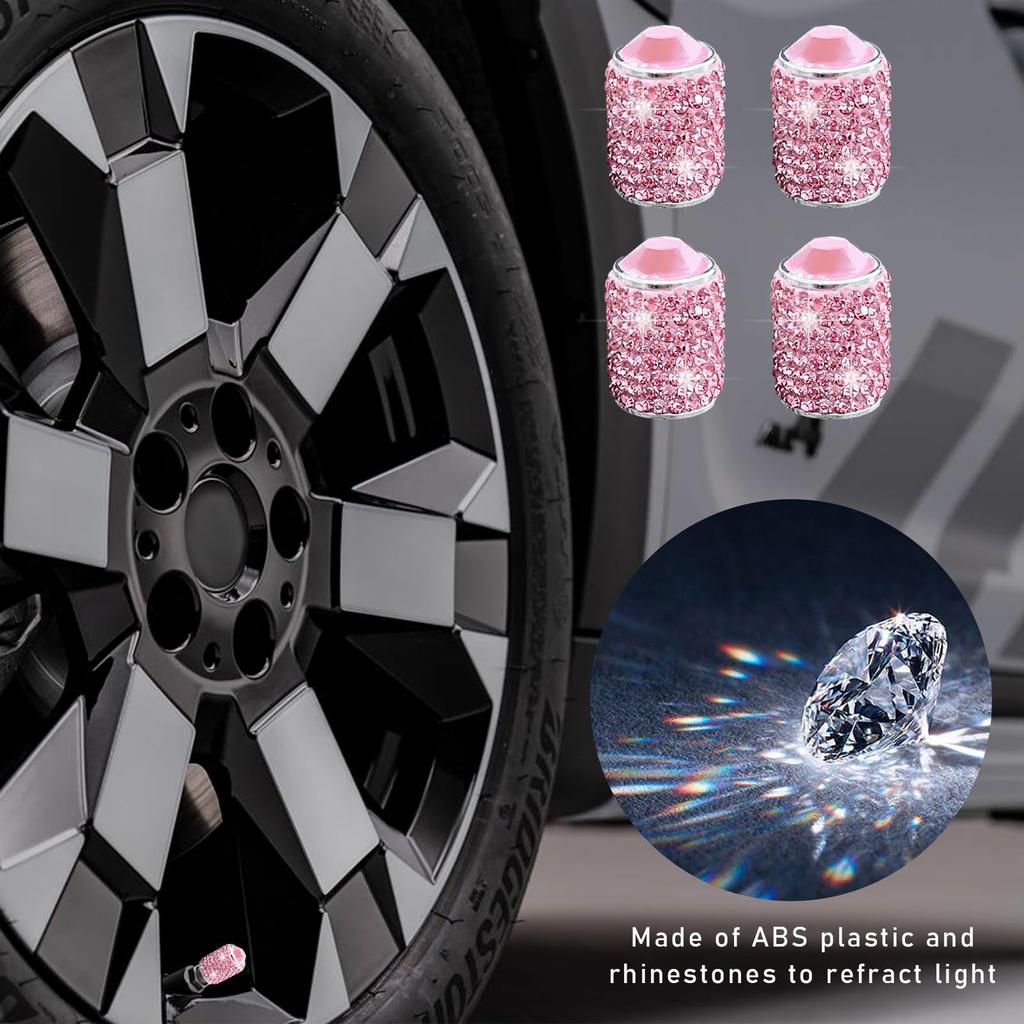 Ziciner 4pcs Bling Tire Stem Valve Caps Crystal Dustproof Handmade Rhinestone Auto Stem Air