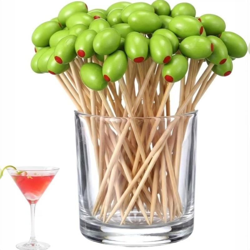 50 Pezzi Stuzzicadenti Cocktail Oliva Legno Bambù 3D Per Antipasti Frutta Barbecue Natale Festa di Compleanno Buffet Decorazione