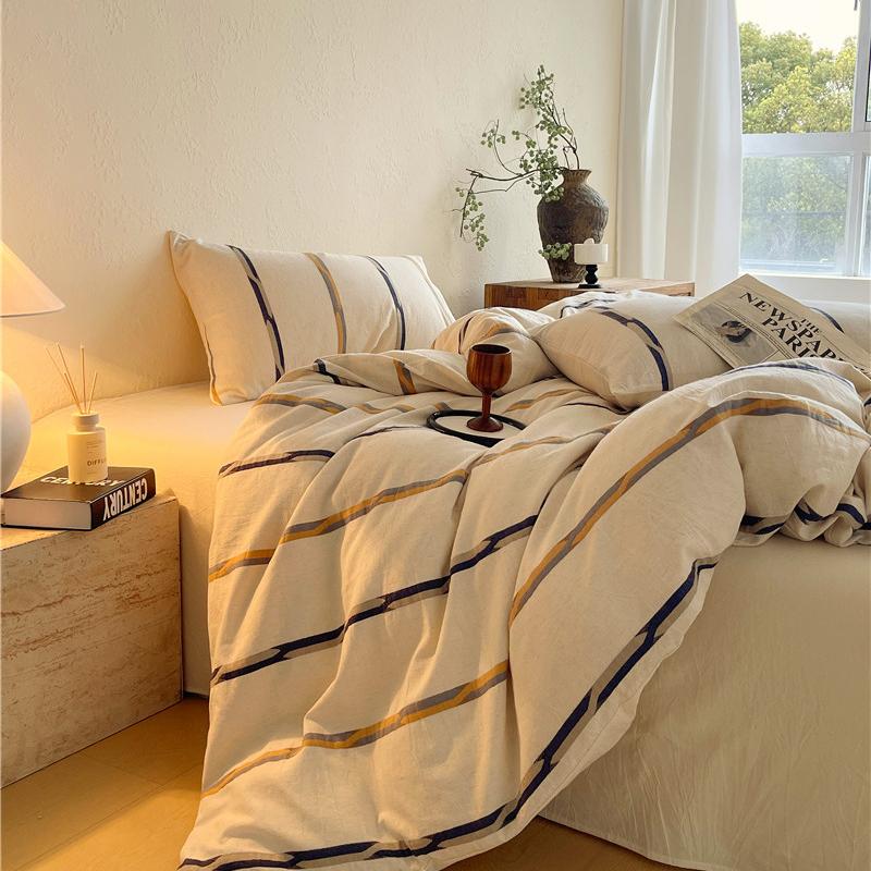 Cotton and Linen Dyed Striped Jacquard Bed Four-piece Set Simple Nordic Style Quilt Cover Bed Sheet Mattress