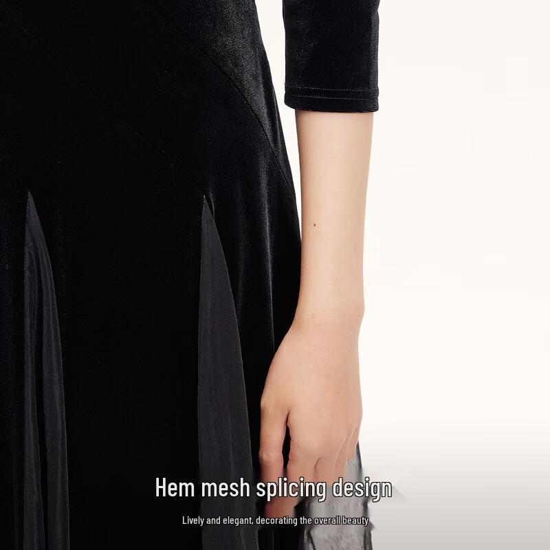 VEROMODA Velvet Mesh Spliced Little Black Dress