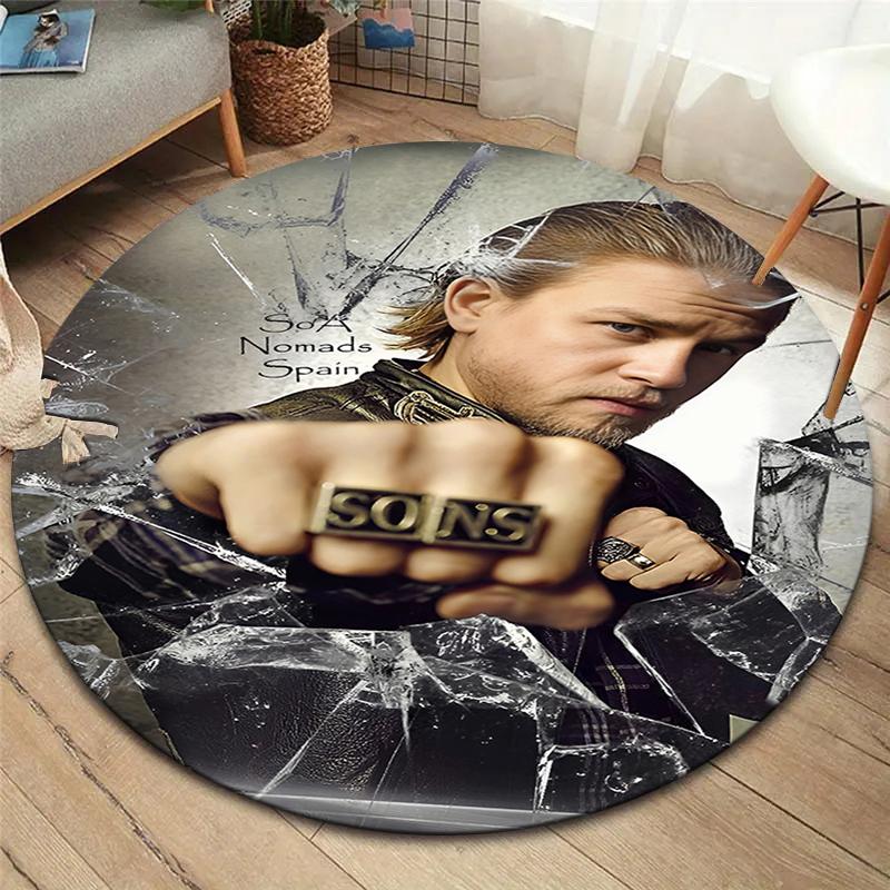 Charles Matthew,Sons of Anarchy Round Area Rug,Carpet Rug for Living Room Bedroom Sofa Playroom Decor,Non-slip Floor Mat
