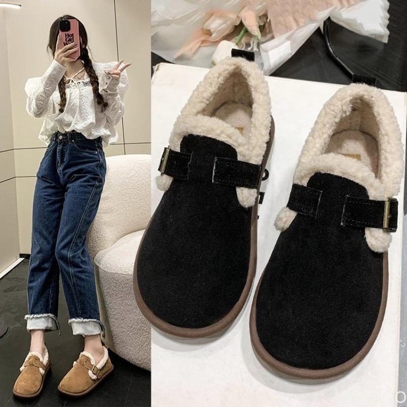 Autumn Winter New Large Thick Bottom with Cotton Thickened Women's Cotton Shoes One Step Full Pack Flat Bottomed Women's Boots