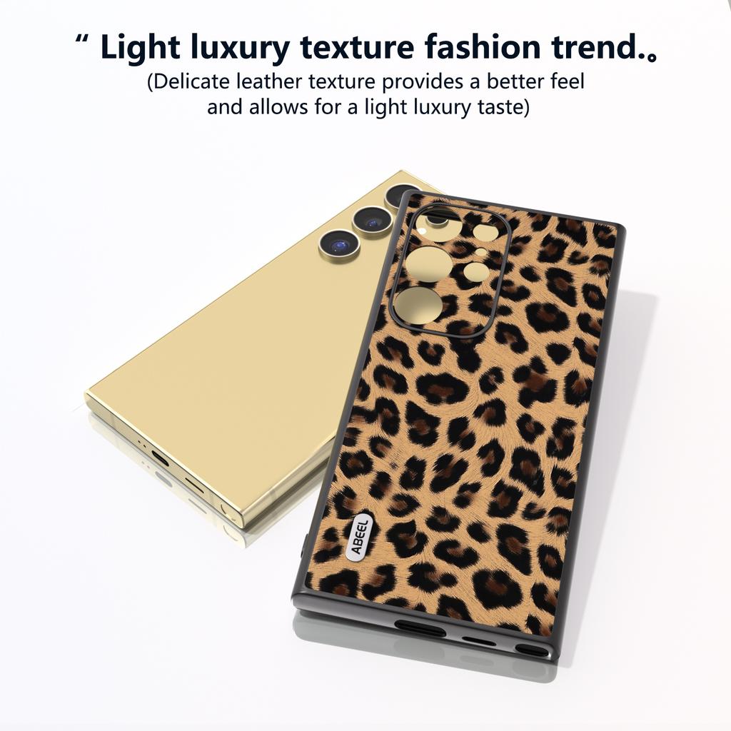 ABEEL For Samsung Galaxy S24 Ultra Case Leather Coated PC+TPU Back Phone Cover with Leopard Pattern
