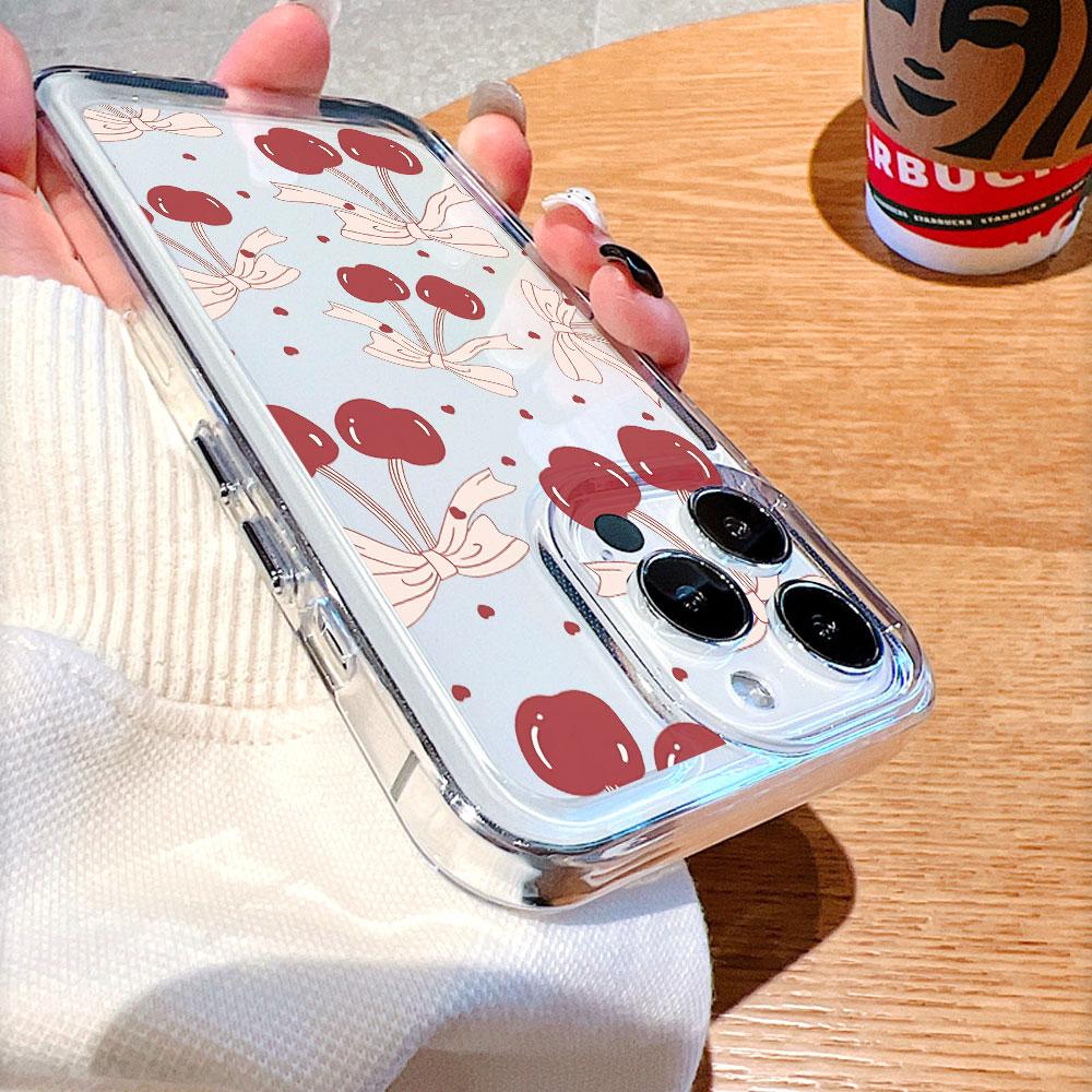 Red Cherries with Bows Pattern Phone Case for IPhone 17 15 16 14 13 12 11 Pro Max Plus 12 13 Mini TPU Protect Cover