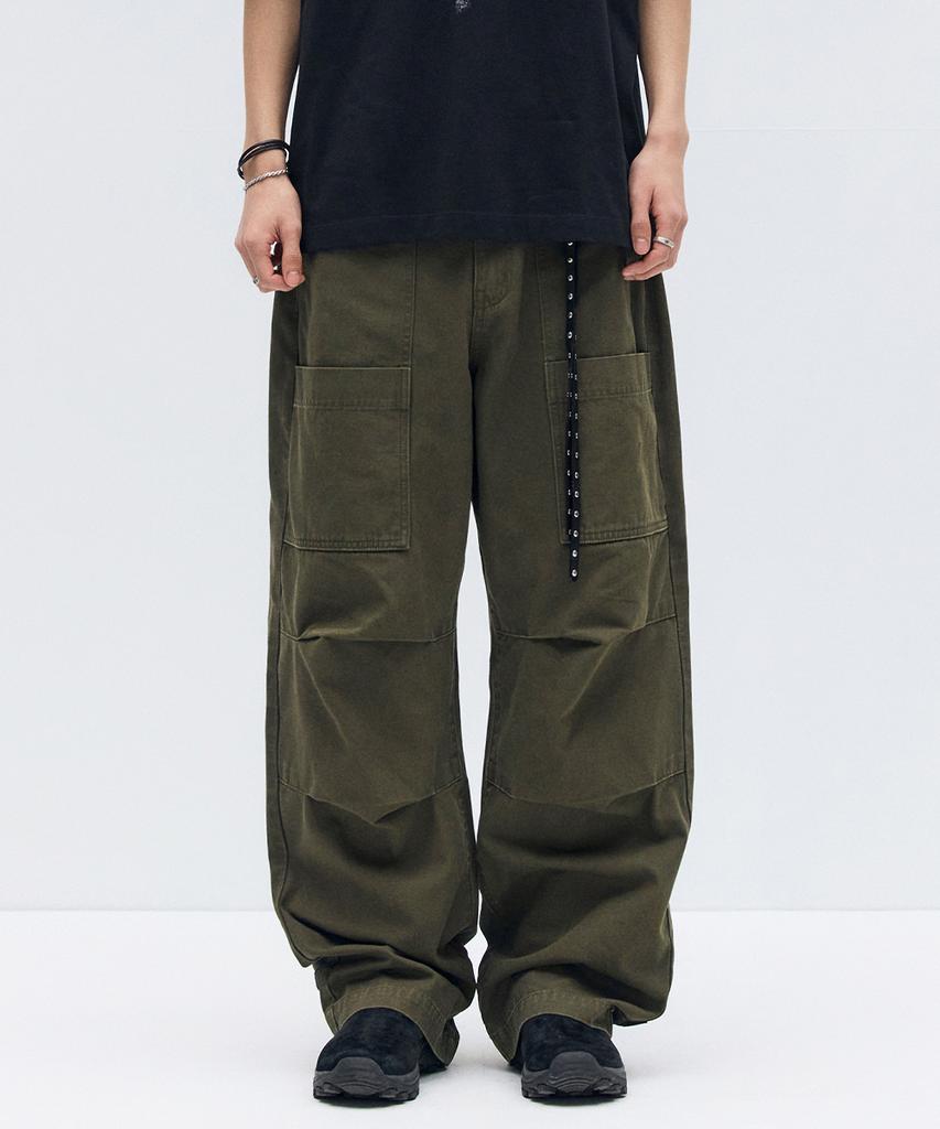 MAISON MINED Parachute Velcro Pants Khaki