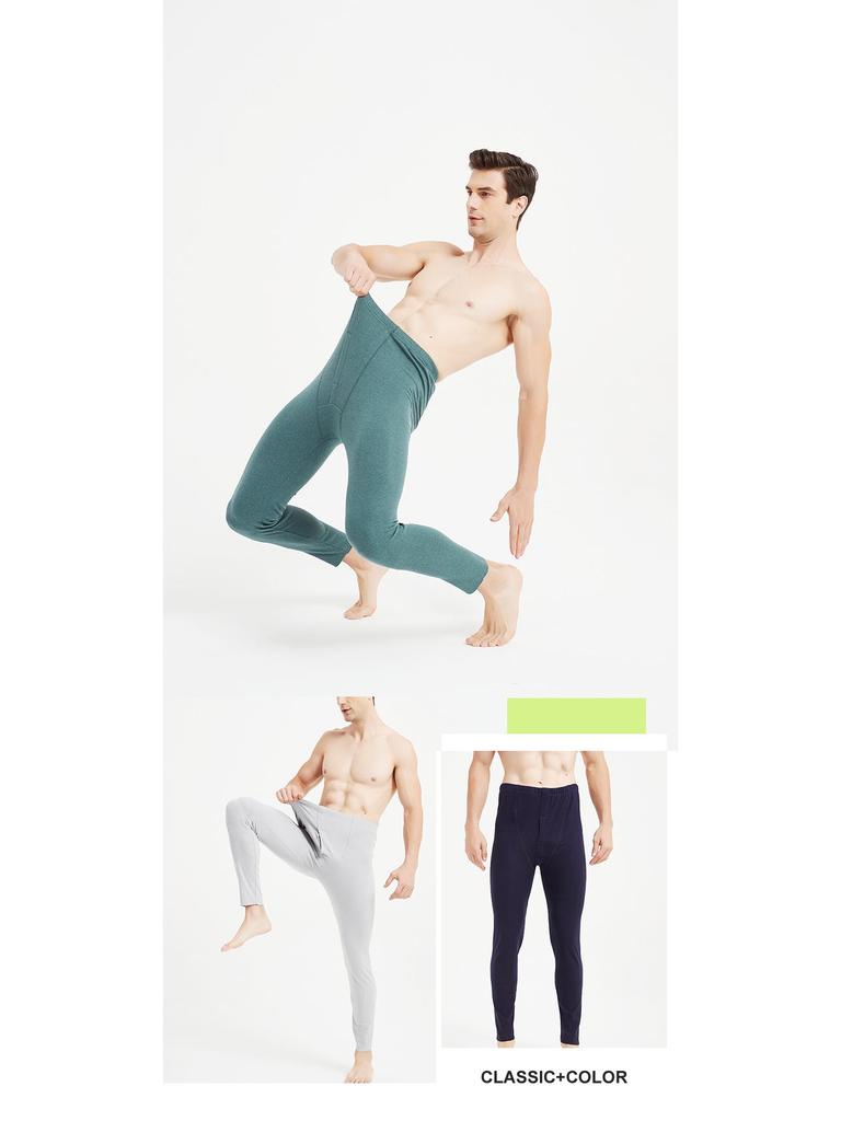 Męskie bezszwowe aksamitne ciepłe spodnie slim fit plus size - zimowa bawełniano-wełniana warstwa bazowa