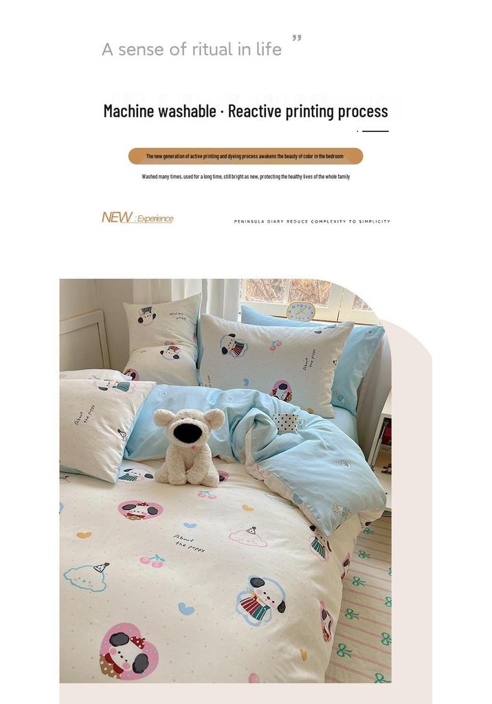 Trendy Double-Sided Cotton Dorm Bedding Set, Fresh Style, 3-Piece or 4-Piece Options