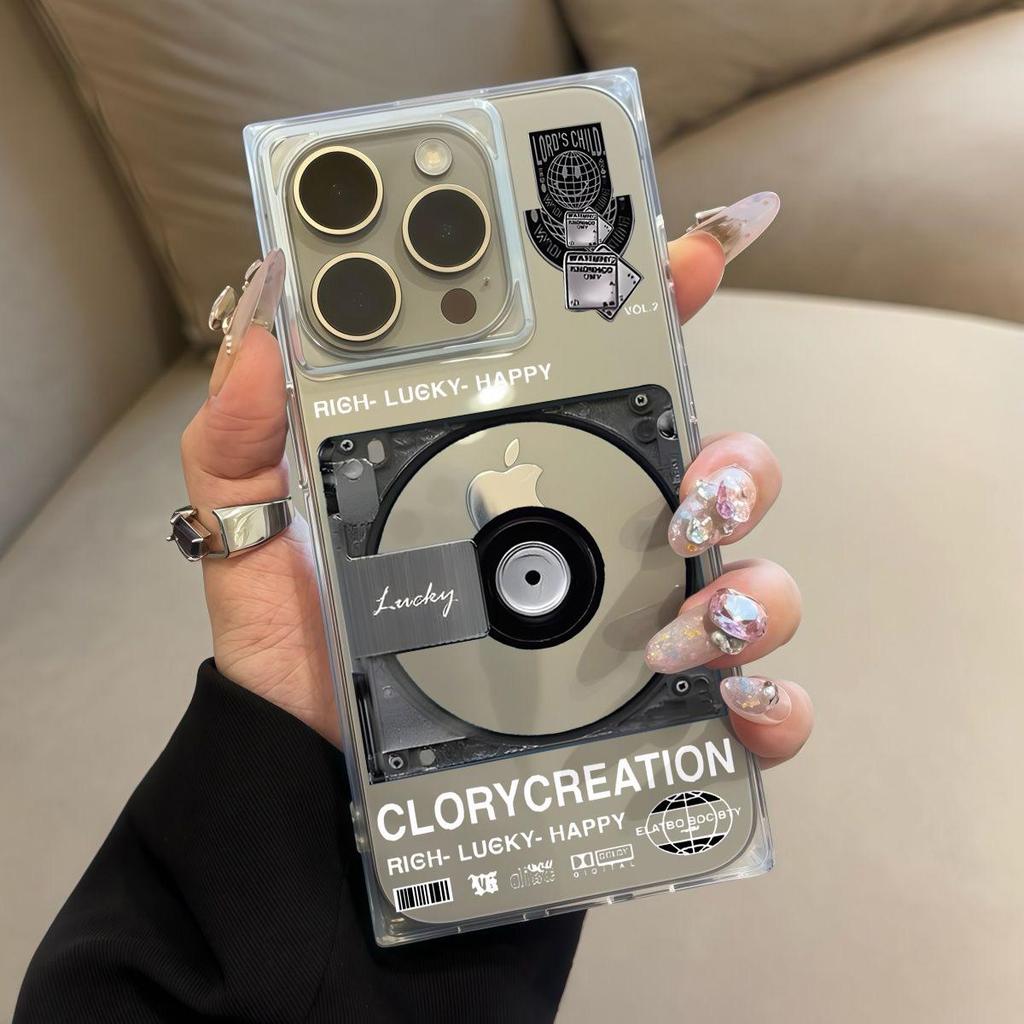 Transparente quadratische Rückseite Röhrenhülle Schutz für iPhone 14 Pro Max 16 ProMax 15 Plus 12 11 13 Anti-Sauerstoff, Glückliches CD-Muster