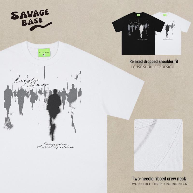 American Street Hiphop Silhouette Print Casual Loose Short Sleeve T-Shirt