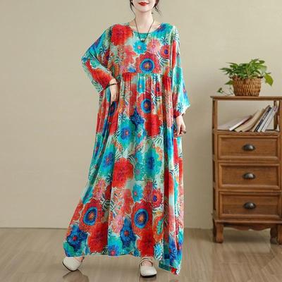 Übergröße Baumwolle Leinen Vintage floral Neu eingetroffen Kleider für Damen lässig locker lang Frühling Sommer Herbst Kleid