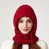 Women's Winter Velvet Thick Warm Neck Integrated Cap Cycling Windproof Ear Protection Wool Cap