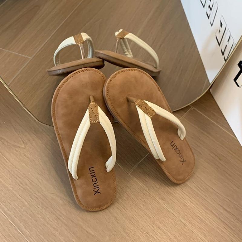 Beach Flat Bottom Sandals Women's Outdoor Wearable Slip-On Flip Flops French Evening Breeze High-End Sensation Summer New Style