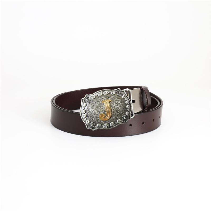 Fashion Personality Western Denim Belt Men's Letter J Smooth Buckle Belt