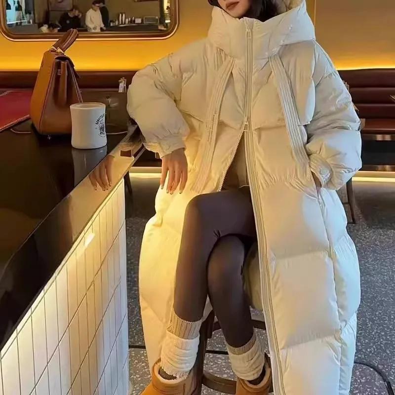 Black Winter Fashion Thick Cotton Coat Women 2026 New Retro Parka Jacket Korean Oversized Chic Loose Hooded Casual Long Overcoat