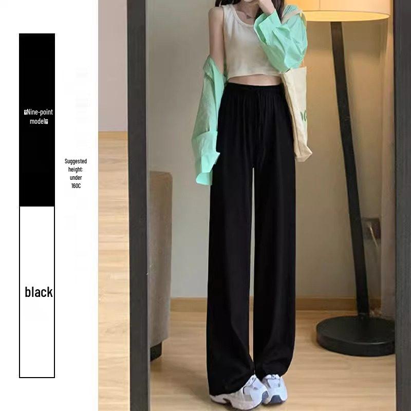 

Ice Silk High-Waisted Wide-Leg Pants for Women - Spring/Summer, Petite & Plus Size, Black Casual. 2XL (125-140 jin)