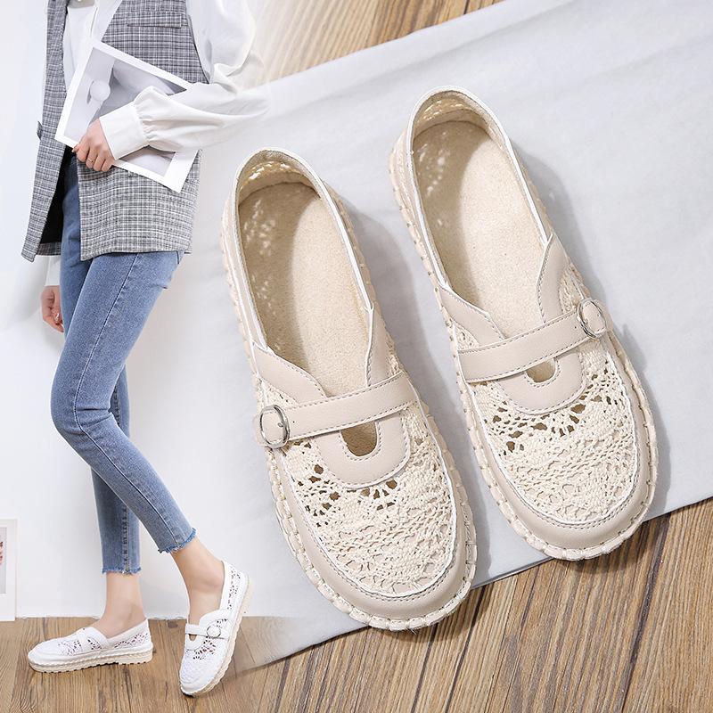 Fashion Hot Selling Women's Loafers Lace Hollow-out Elegant Women Flat Shoes Fashion Non-slip Versatile Ladies Shoes Solid Color Causal
