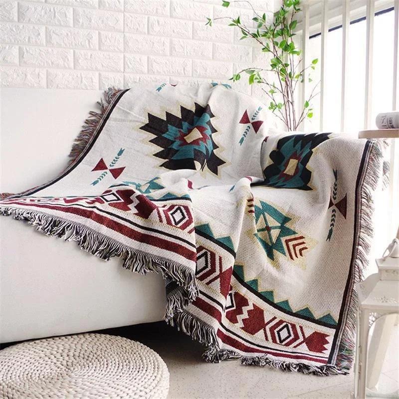 Beach Picnic Outdoor Camping Tassels Blanket Ethnic Bohemian Striped Plaid Blankets for Beds Sofa Mats Travel Rug Christmas