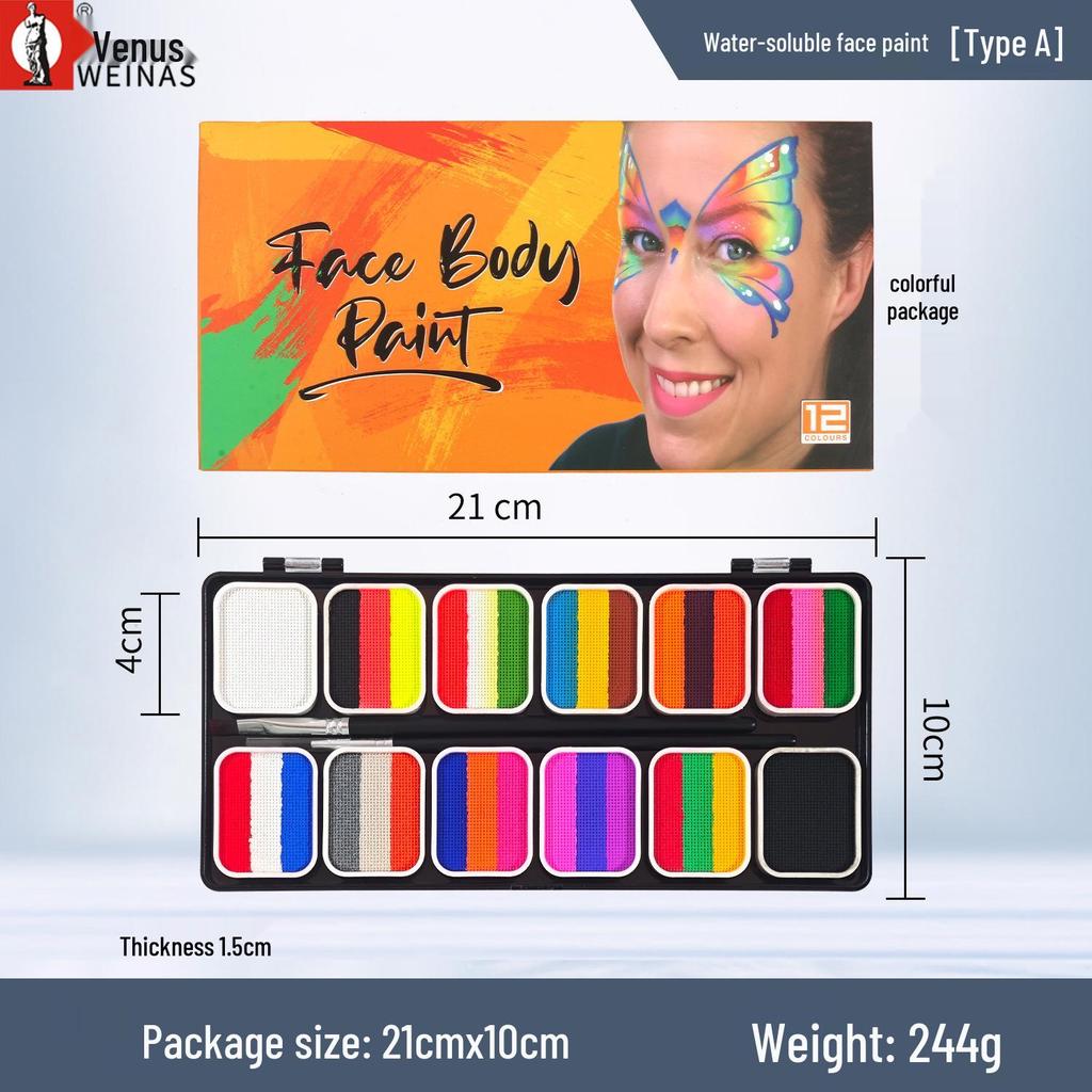 12-Color Washable Water-Soluble Face Paint for Kids' Halloween & Stage Makeup