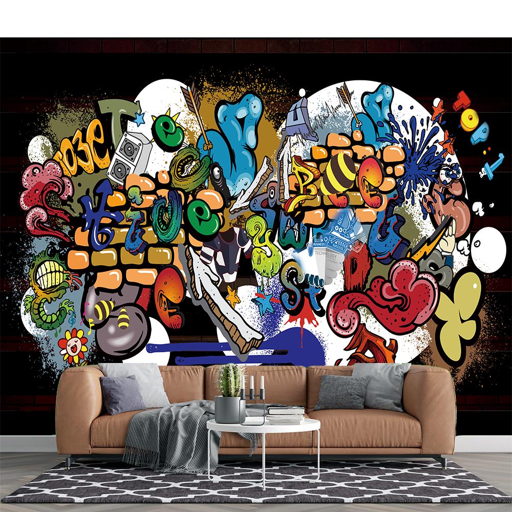 3d Graffiti Wallpaper Large Fashion Graffiti Wall Paper Gym Club Bar Cafe Murals Home Decor
