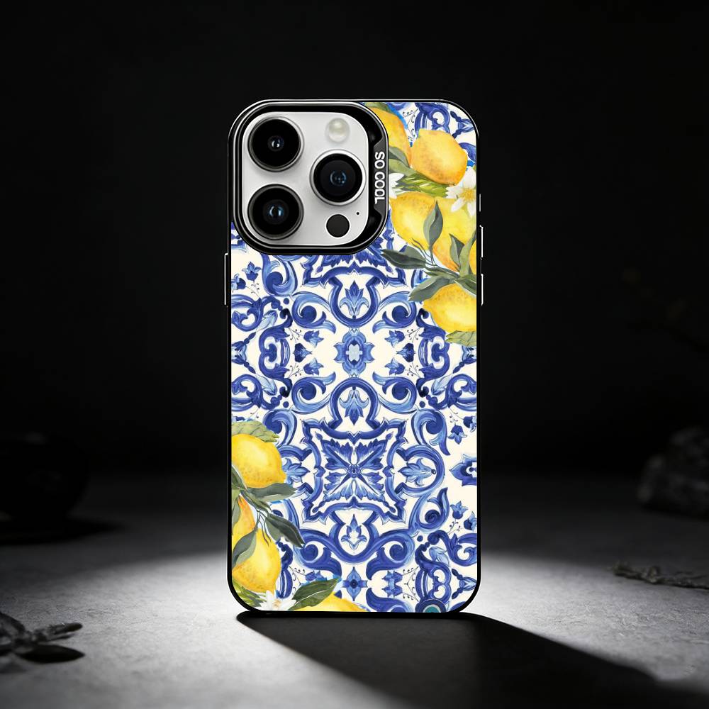 Mediterranean Lemon Fruit art Phone Case For iPhone 17,16,15,14,13,12,11 Plus,Pro Max,XS,Colored silver phone case