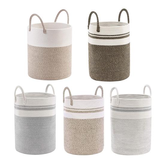 Dirty Clothes Storage Bag Cotton Rope Braided Laundry Basket Foldable Large Capacity