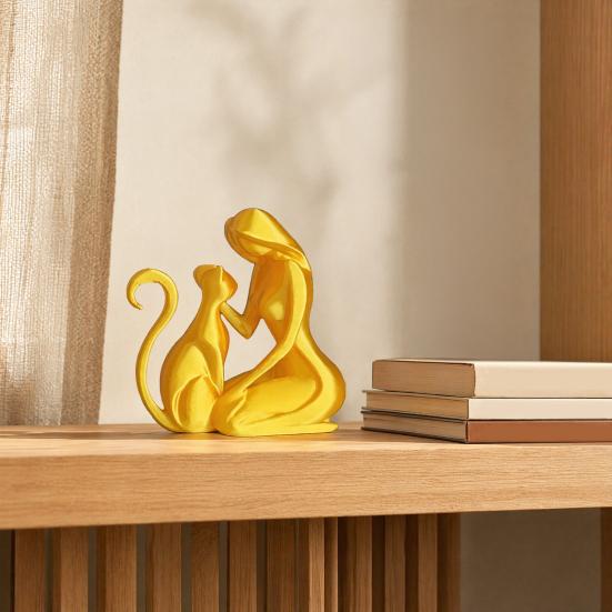Baizihuahu 3D Printed Sculpture, Woman And Cat Shape, Matte Finish Durable Figurine, Light Luxury Style Ornament for Home Decor