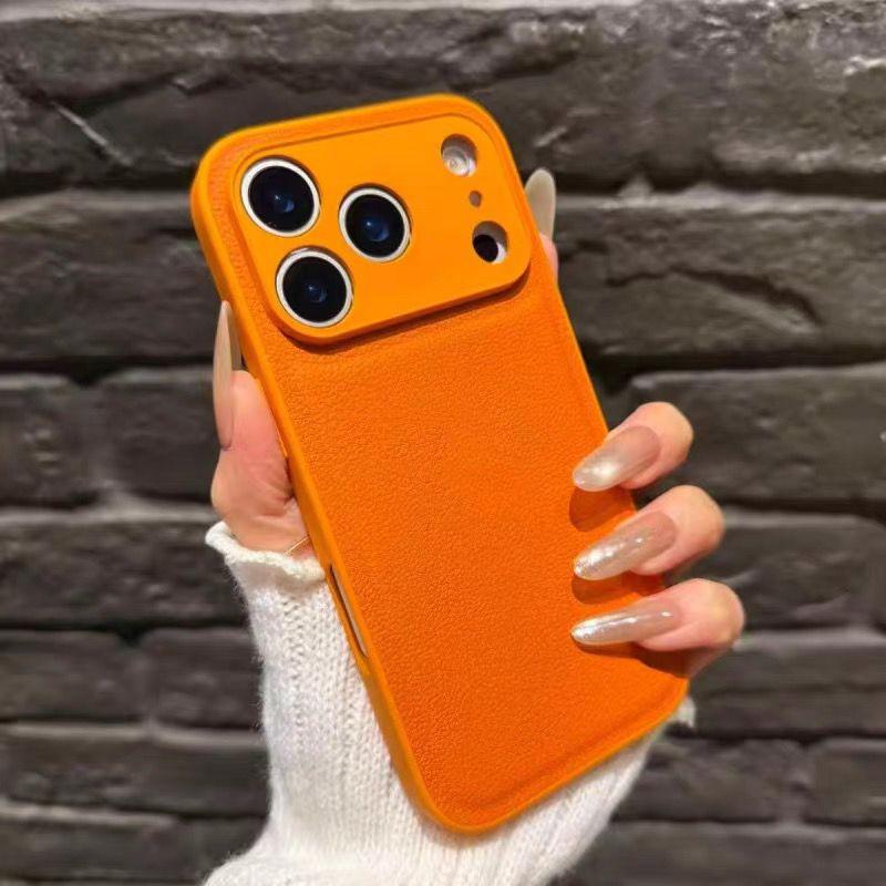 

Роскошный ударопрочный чехол из ПУ-кожи с текстурой личи для iPhone 17 Air 16 15 14 13 Mini 12 11 Pro Max Plus 17Pro Конфетный бронированный бампер iPhone 12 оранжевый