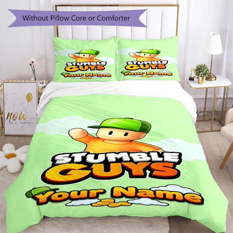 Stumble Guys Customizable Name Bed CoverBed Suitable for Decorate room Machine Washable Home Decor Wedding Party GiftLuxury Gift for Birthday,