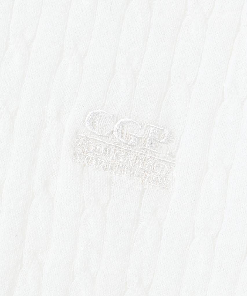CGP (Women) Small Square Logo Cable Short Sleeve Knit - White