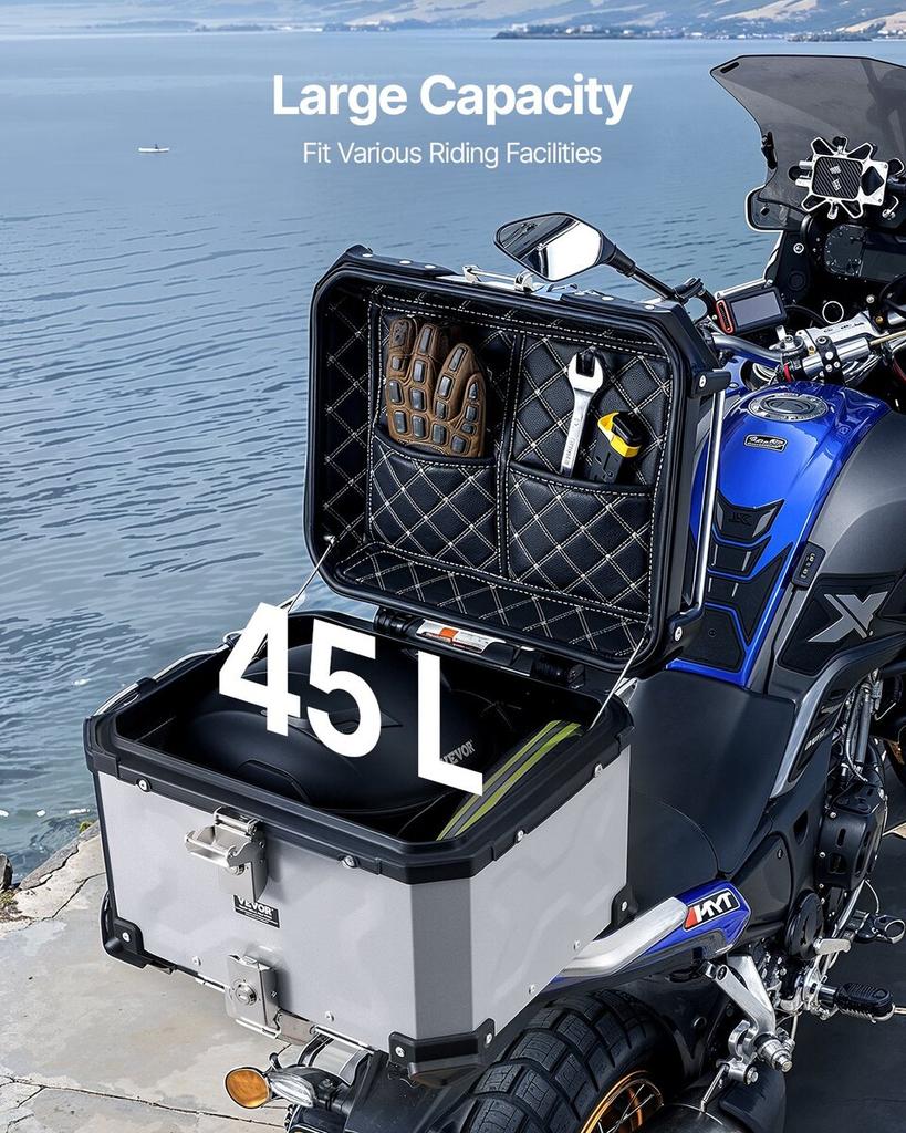 45L Motorcycle Top Case Universal Motorbike Tail Box with Leather Lining