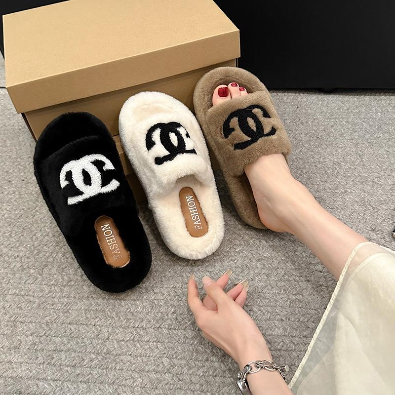 נעלי בית פלאפיות בסגנון שיאושנגפנג לנשים ללבישה חיצונית 2025 סתיו וחורף חדש סוליה עבה גרסה קוריאנית אופנה מכתב טרנדי נעלי בית כותנה