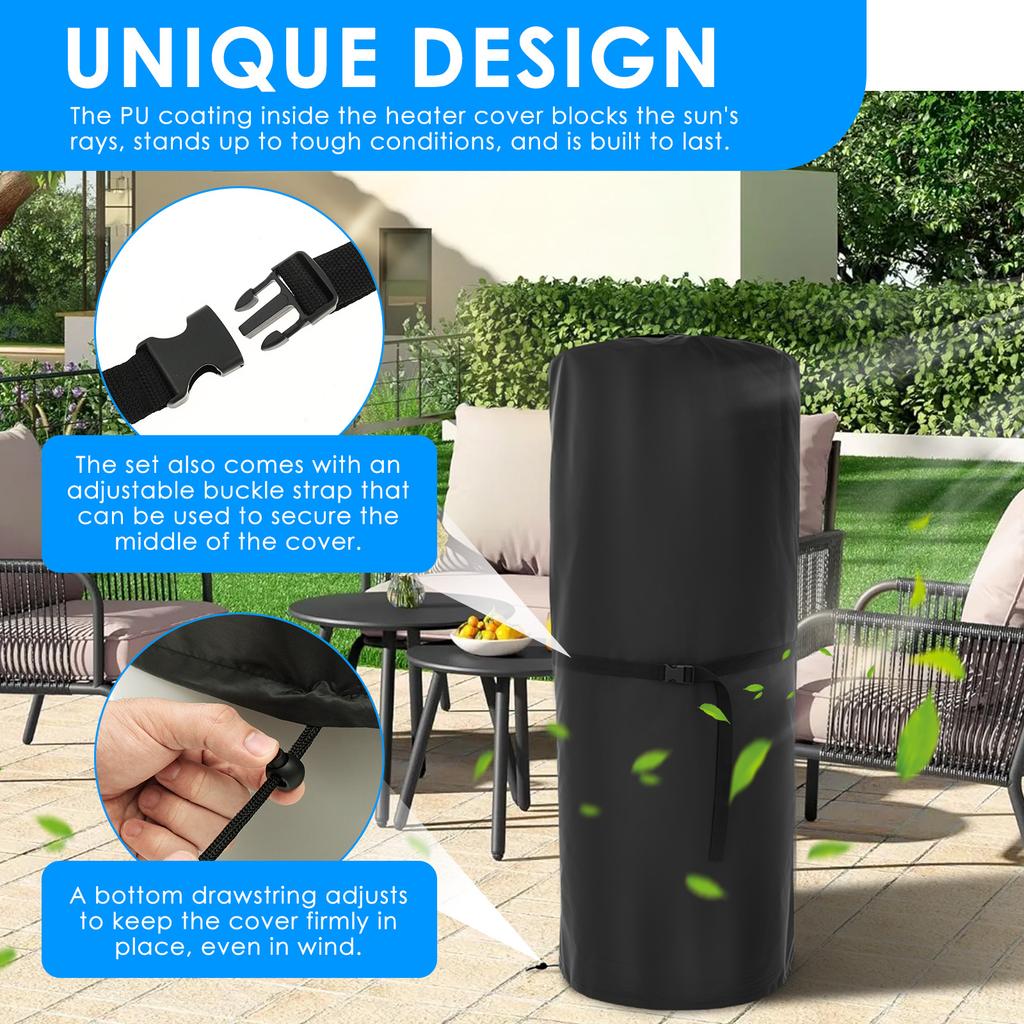 Patio Heater Cover Waterproof Outdoor Patio Heater Protective Dust-Proof Cover with Zipper and Drawstring Heavy-Duty