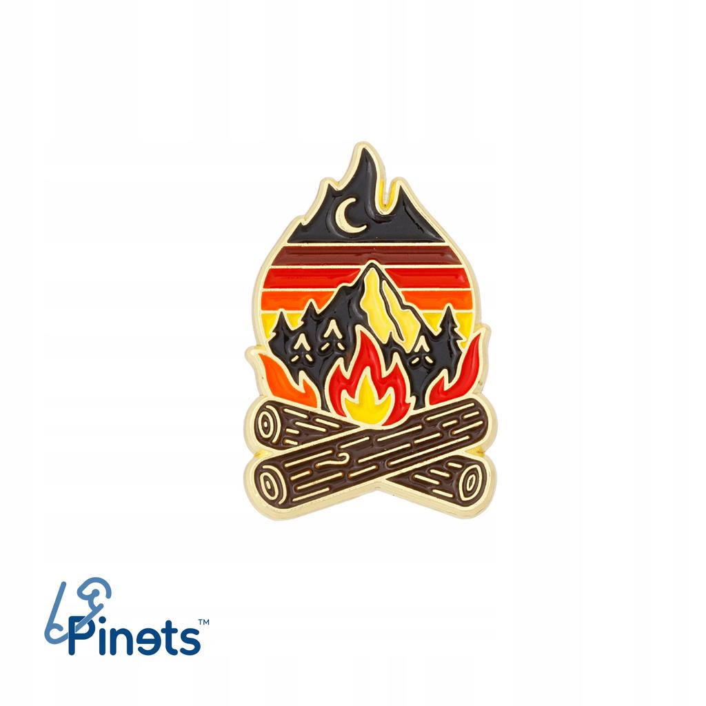 Tourist Pin Golden Campfire Mountains Nature Adventure Enameled Pinets