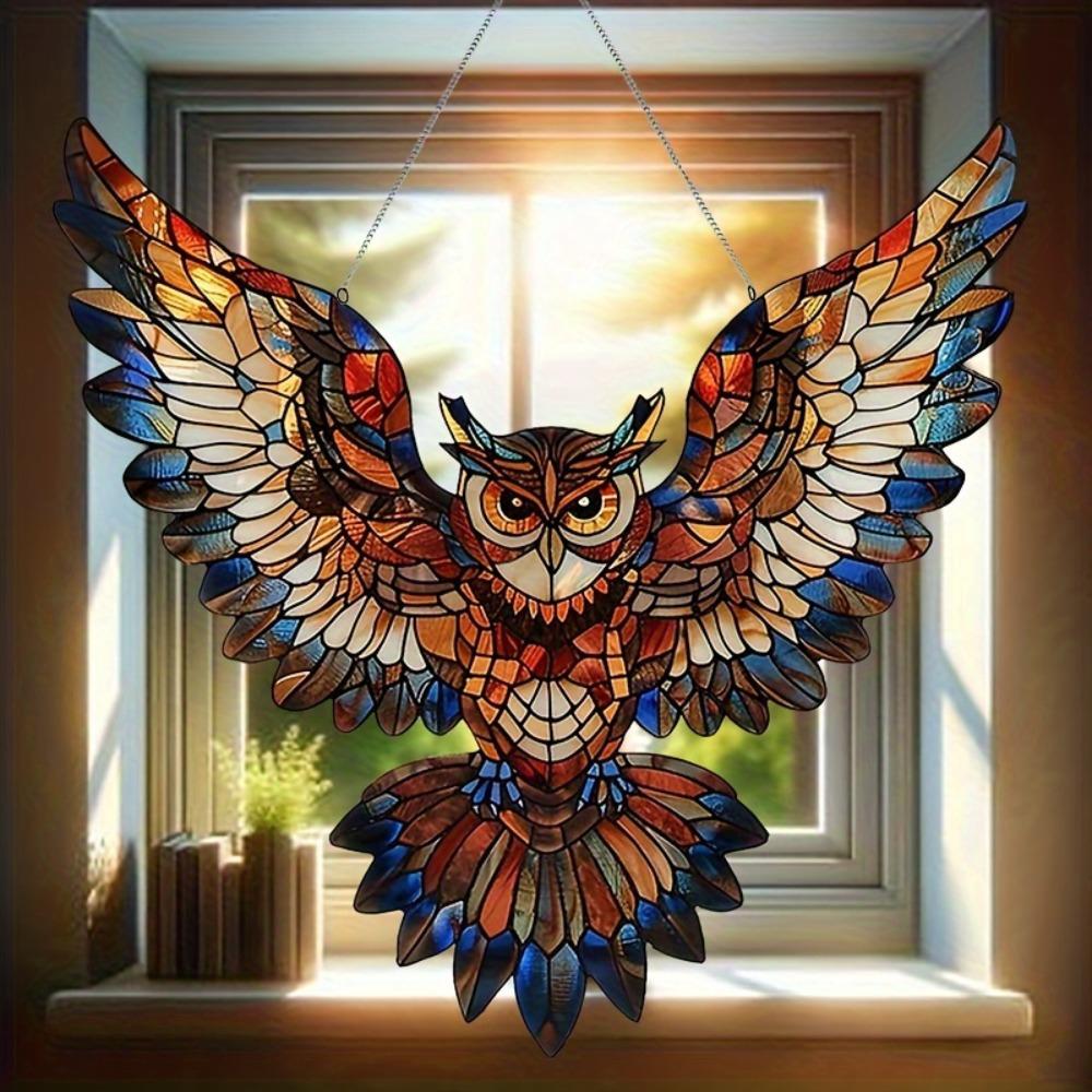 

Owl Stained Glass Sun Catcher. Multi-functional home & wall decor, a perfect housewarming gift. чистый