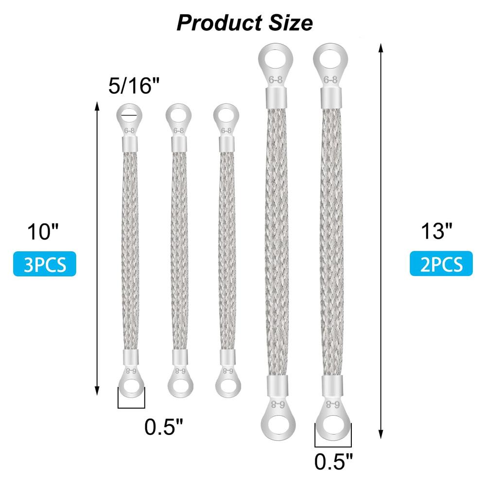 5× Universal Automotive Ground Strap Tinned Copper Car Engine Ground Strap Cable