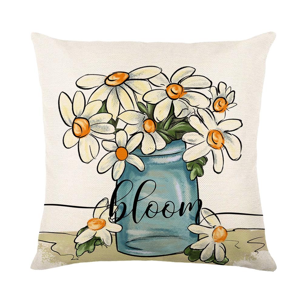 Spring Bee Flower Pillow Cover Nordic Polyester Printed Sunflower Flower Home Cushion Cover