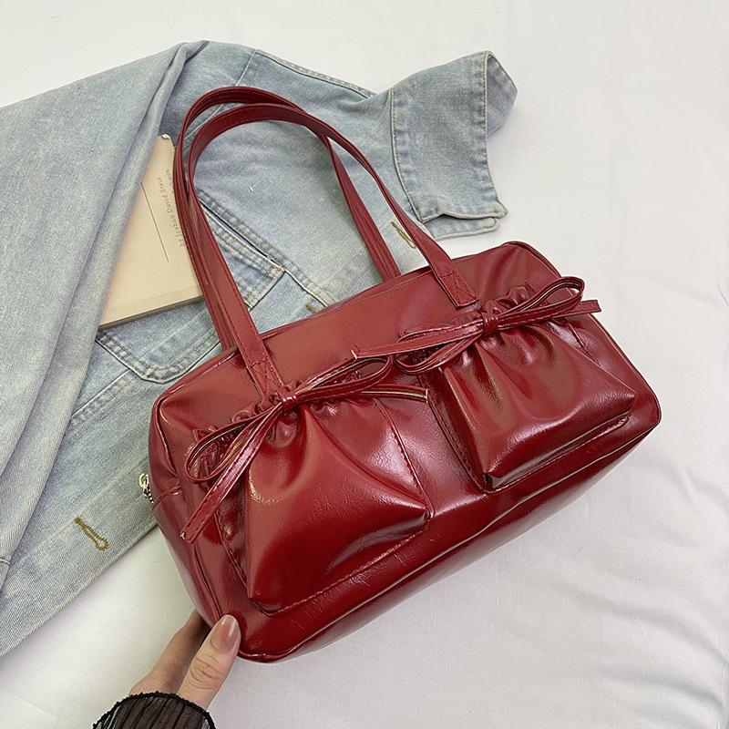 

Сумка Trend Line с бантом и складками, глянцевая, подмышечная, летняя, 2025, новая, в балетном стиле, женская сумка через плечо красный