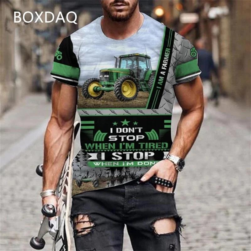 Camisetas de Tractor para Hombre Manga Corta Cuello Redondo Estampado 3D Coche Granjero Herramientas Deportes Camiseta
