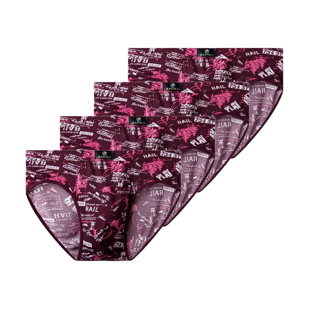 4 Pcs Men's Underwear Ice Silk Big Size Briefs Printed Summer Thin Breathable Cool Panties L TO 8XL