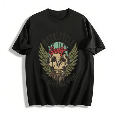 Motorcycle Gang Skull Print Tee Real Bikers Born To Ride Top Pure Cotton T-shirt